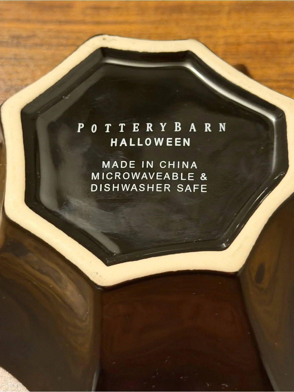 Vintage Pottery Barn Black Spiderweb Ceramic Serving Bowl with Orange Spider